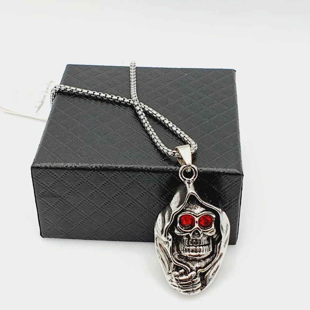 ❤️Surgical punk ghost head ruby skull necklace, N90201P110